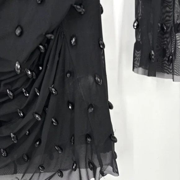 H&M Studio 2023 Beaded Mesh Mini Dress Long Sleeve Party Cocktail Mock Neck - Picture 14 of 14